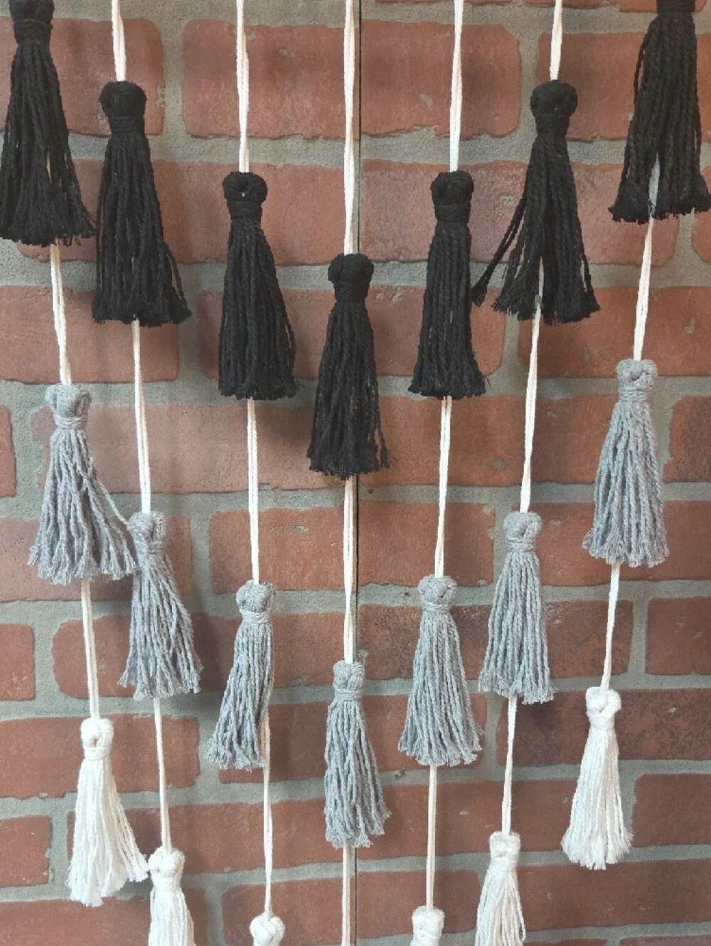 Boho Black, Gray & White Tassel Wall Hanging